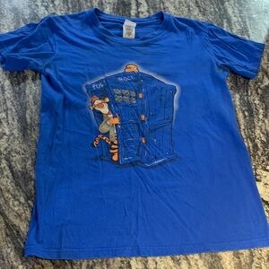 Royal Blue Short Sleeve Tee with Tigger & Doctor Who Police Box Graphic